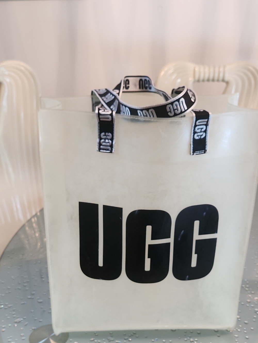 UGG Cream Clear Tote with Black Logo and Branded Strap